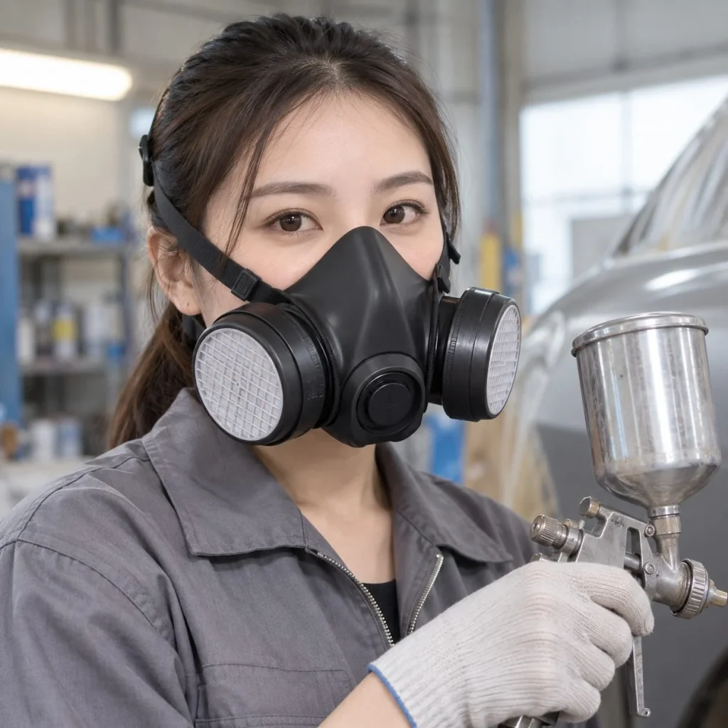 Bộ lọc khí bảo hộ thiết kế ôm kín silicone mềm màu đen phun sơn trong bối cảnh sử dụng thực tế