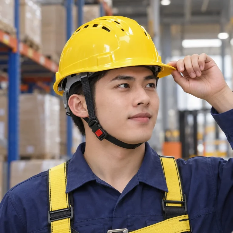 Mũ bảo hộ có khe thoáng khóa gài nhanh composite nhẹ màu vàng làm việc trên cao trên người mẫu Việt Nam