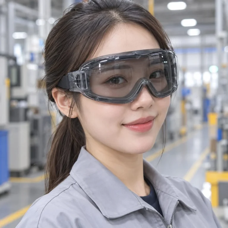 Kính bảo hộ phủ kín đệm viền kín tròng phủ chống xước màu xám khói chống văng bắn trên người mẫu Việt Nam