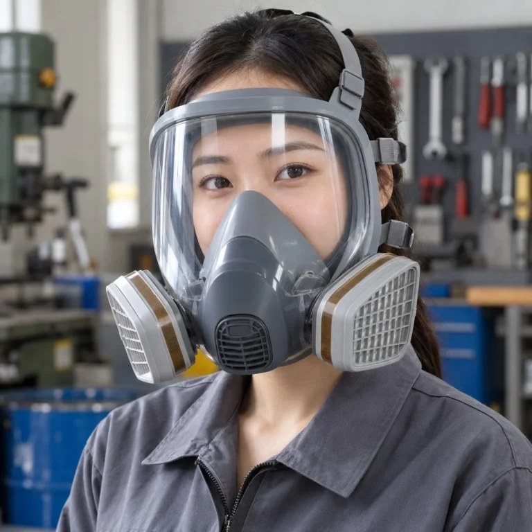 Mặt nạ bảo hộ toàn mặt dây đeo cân bằng silicone mềm màu xám lọc hơi hữu cơ trên người mẫu Việt Nam