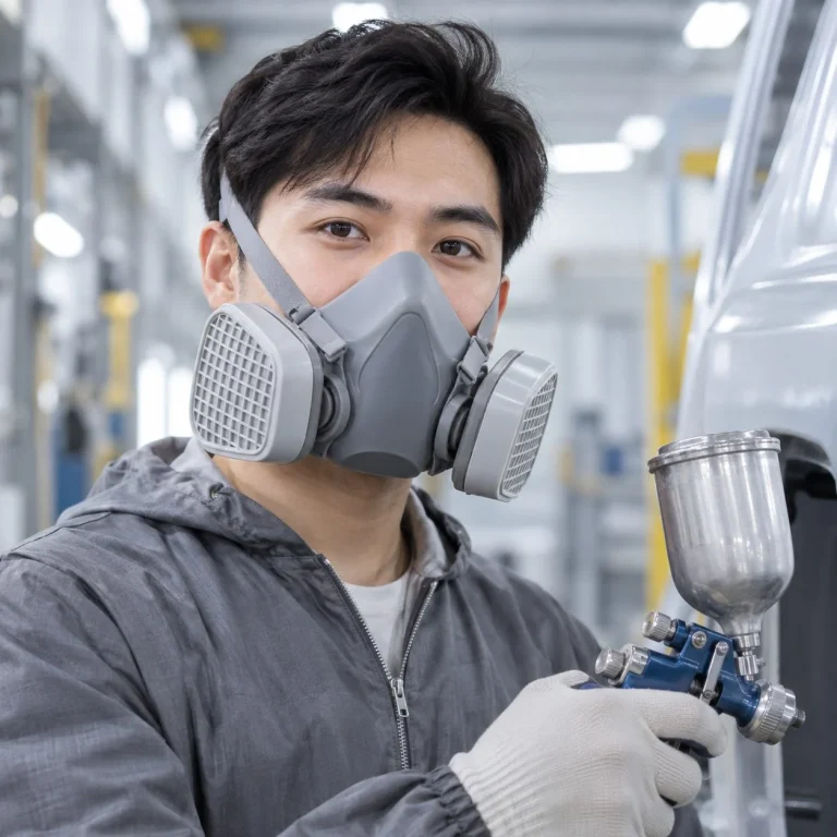 Bộ lọc khí bảo hộ khớp nối đôi silicone mềm màu xám phun sơn trên người mẫu Việt Nam