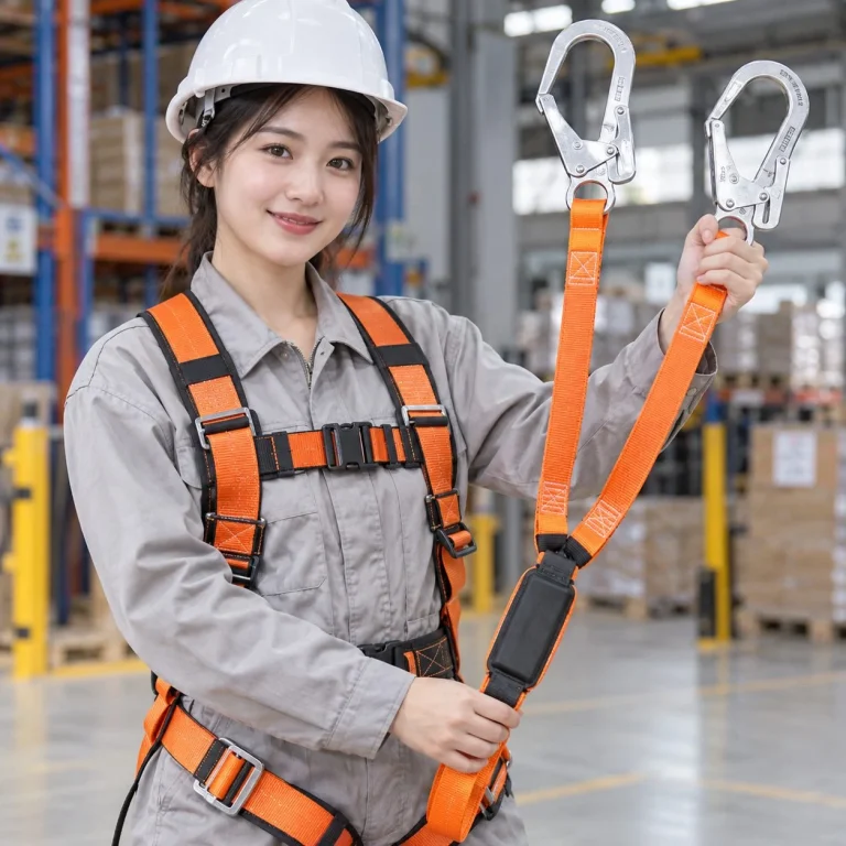 Dây chống sốc chữ Y hai móc lớn đai bản rộng màu cam bảo trì mái trên người mẫu Việt Nam